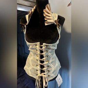 Damsel in This Dress Vixen Corset w/ Ruffle Collar Snowflake Print 28" EUC